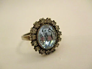 Vintage Martelli Sterling Silver Blue Rhinestone Crystal Ring Adjustable Size - Picture 1 of 7