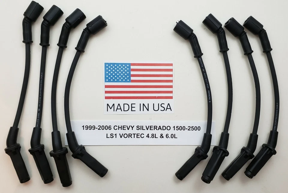 Chevy Silverado LS1 1999-2006 Vortec 4,8 L 6,0 L negro 8 mm ¡CABLES DE BUJÍA EE. UU.! Foto 1 de 1