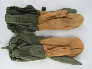 military TRIGGER FINGER mittens glove green vintage army LEATHER & CANVAS medium - Picture 1 of 7