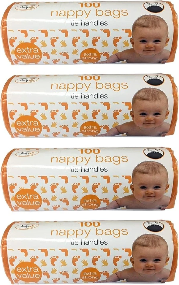 TidyZ Pack of 400 Nappy Bags Thick Strong On A Roll with Tie Handles