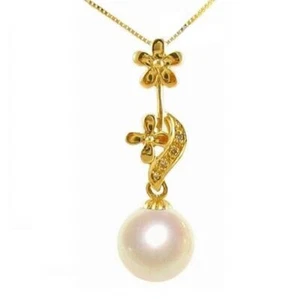10-11mm AAA Cultured White Pearl 14K Yellow Gold Pendant W/ Genuine Diamonds - Picture 1 of 1