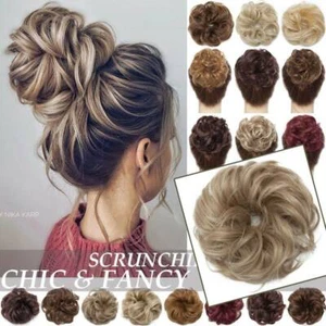 Real Thick Curly Messy Bun Hair Piece Scrunchie Natural Hair Extensions as human - Picture 1 of 60