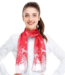 CBC Crown Snowflakes Deer Snowman Silk Feeling Christmas Scarf, 13"x60" Inches - Picture 1 of 18
