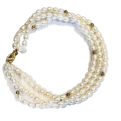 "Brazalete de perlas de triple hilo de colección cuentas y broche de oro amarillo de 14 k 8,25"" X-grande" Foto 1 de 4