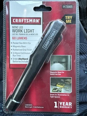 Sears Craftsman NOS Mini LED Worklight Blk Rare 73965 Pocket Size W Clip 60 Lum - Image 1 of 4