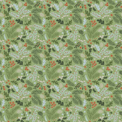 RILEY BLAKE DESIGNS Santa's Tree Farm Berries & Boughs Green CD16452 Cotton Fabric by half yard