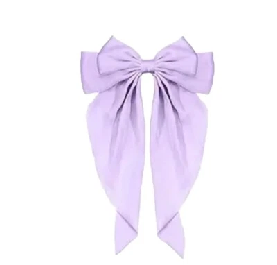 Lilac Purple Satin Stylish Bow with Big Ribbon Hair Clip All Hair Types Non Slip - Image 1 of 4