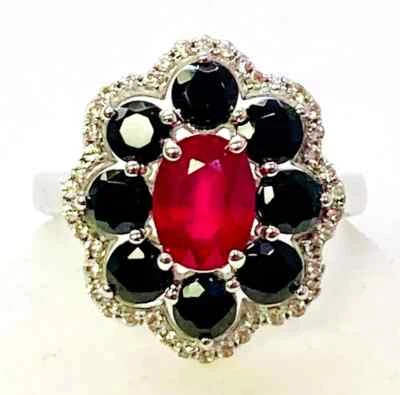 Anillo HSN Colleen Lopez Plata Esterlina Rubí, Espinela Negra y Circón Blanco Talla 7 Foto 1 de 4