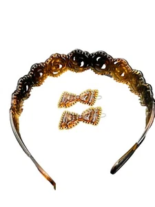 VINTAGE HAIR COMBS BARRETTESS AMBER BOWS & HAIR HOLDER - Picture 1 of 9