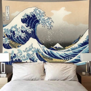 Mount Fuji, Japan Tapestry Art Printing The Great Wave Of Kanagawa Wall - Picture 1 of 4