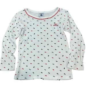 Petit Bateau Girls Long-Sleeve Printed Shirt 4Y/104CM Cotton White With Black & - Picture 1 of 4