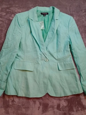 Chadwicks of Boston Blazer Jacket Womens Sz 10P Petites Linen Blend Aqua Green - Image 1 of 4