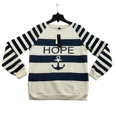 Sudadera Zanzea Mujer Grande Pullover a Rayas Hope Logo Ancla Náutica NUEVA Foto 1 de 4