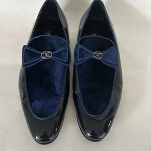 Connaisseur -Navy blue patent leather with blue velvet upper loafer for men Sz 9 - Picture 1 of 17