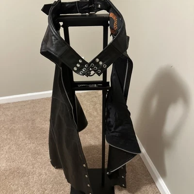 Black Leather Motorcycle Chaps – Adjustable – Good Condition – Classic Rider - Image 1 of 4