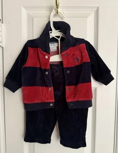 Ralph Lauren Baby Junge gestreifter blau & rot Velours Jogginganzug Gr. 3 Monate - Bild 1 von 8