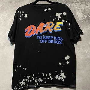 Dare To Keep Kids Off Drugs Bleach Splatter T-shirt Adult Large D.A.R.E Black - Picture 1 of 12