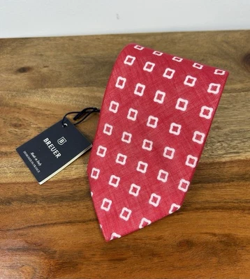 Corbata cuello Breuer roja geométrica cuadrada hecha en Italia lino algodón diseñador de lujo Foto 1 de 4