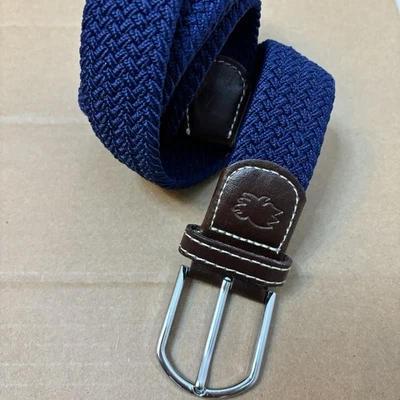 Cinturón Roostas tejido elástico para hombre grande cuero marrón ribete azul guijarro playa liso Foto 1 de 4