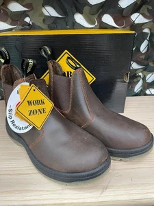 *SALE* Work Zone Brown 6" Elastic Pull-On Full Grain Leather- Steel Toe -S660BRN - Picture 1 of 6