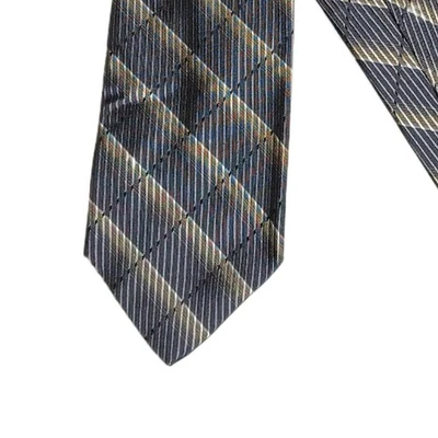 Corbata de seda Claiborne para hombre 57,5” gris metálico a rayas acanaladas a cuadros retro años 70 ancha Foto 1 de 4