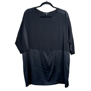 Eileen Fisher Silk Crepe de Chine Shirt Dolman Sleeve Blouse Black PL L5 - Picture 1 of 9