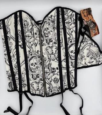 Shirley of Hollywood NWT Corset Bustier With G String Skulls Gothic Size 36  - Изображение 1 из 4