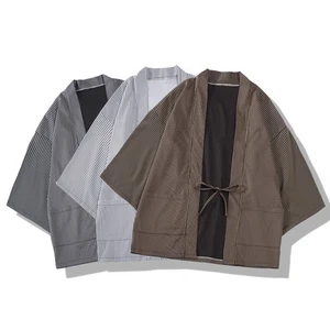 Cardigan uomo orientale kimono giapponese a righe Yukata stringato giacca sottile M-3XL - Foto 1 di 17