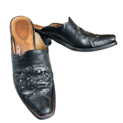 Ariat Mules Women Size 9 B Black Leather Studded Medallion Western Slip On Shoes - Image 1 of 4
