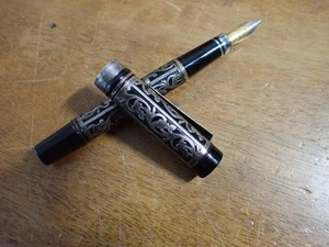 Fountain Pen floral nib SILVER OVERLAY GOLD IRIDIUM POINT WEST GERMANY - Picture 1 of 15