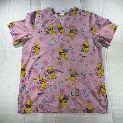 Disney Winnie The Pooh Scrubs Women’s Size Small Pink & Graphic Design Of Pooh - Image 1 of 4
