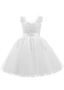 ABAO SISTER Flower Girl Dress Lace Top Tulle Skirt Girls White Lace Party Size 2 - Picture 1 of 4