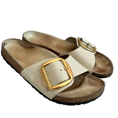 Birkenstock Madrid Sandalias Hebilla Grande 41 10 Estrechas Cuero Blanco Crema Toboganes Foto 1 de 4