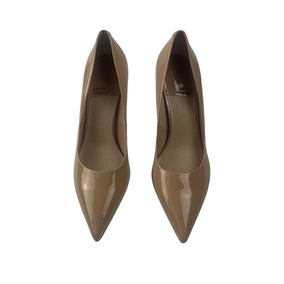 Jeffrey Campbell Tan Patent Leather Pointed Toe Stiletto Pump Minimalist Size 10 - Image 1 of 4