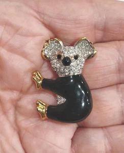 Vintage D'Orlan GT Pave Rhinestone Enamel Koala Bear Brooch Pin 1.5", F48 - Picture 1 of 4