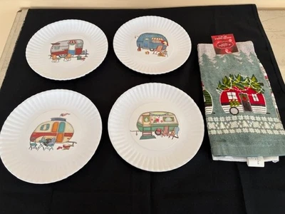 Platos de melamina 4 estaciones de colección cámper patrón plato y toallas para platos de vacaciones Foto 1 de 4