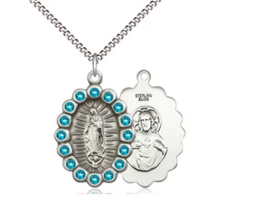 Sterling Silver Our Lady of Guadalupe Medal Pendant Necklace 18" Chain GiftBox - Picture 1 of 3