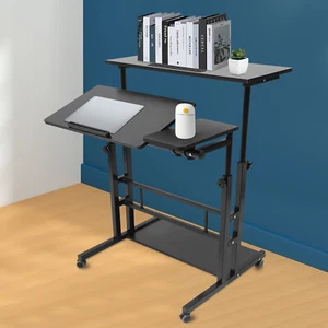 Rolling Laptop Desk Mobile Stand Up Desk Adjustable Bedside Computer Table Cart - Picture 1 of 60
