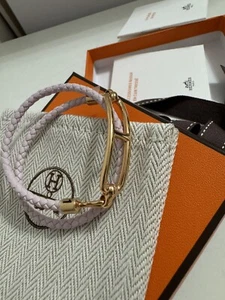 NEW HERMÈS Mauve Pale W Rose Gold HW Roulis Double Tour Bracelet ,Sz. T1 - Picture 1 of 10