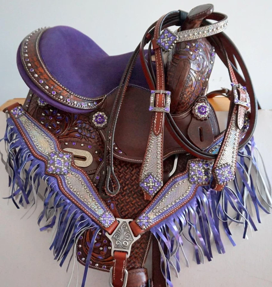 Show Barrel Saddle 10" 12" Purple Dark 2 Tone Bedazzled Option Pony/ Full HSBP - Image 1 of 1