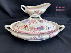 ROYAL DOULTON for Tiffany & Co PINK BIRD CHINOISERIE TUREEN & GRAVY BOAT - Picture 1 of 10