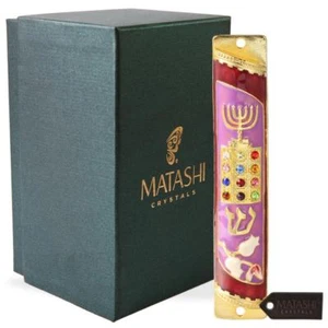 Mezuzá esmaltada a mano Matashi embellecida con menorá, placa mamaria sacerdotal - Imagen 1 de 3