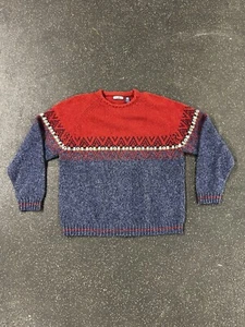 VTG 90s Structure Sweater Mens L Pullover Ski 100% Wool Geometic Design Baggy - Picture 1 of 8