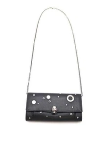 ALEXANDER McQUEEN Skull Studded Chain Shoulder Bag Wallet w/Box in Black USED - Picture 1 of 10