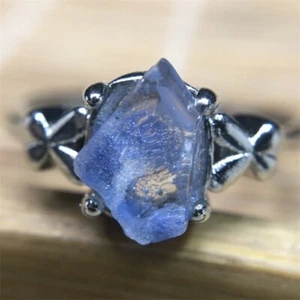 100%Natural Blue Rare Dumortierite Quartz Rutilated Adjustable Ring - Picture 1 of 4