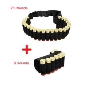 25 Shell 12/20GA Cartridge Ammo Sling Belt + 8 Shell Shotgun Butt Stock Holder - Picture 1 of 8