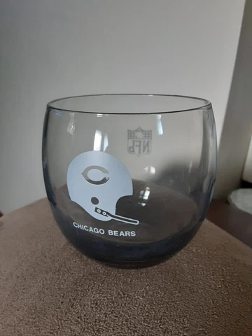 Vintage NFL Football Chicago Bears Smoked Glass Roly Poly Tumblers Rocks Glasses Cover