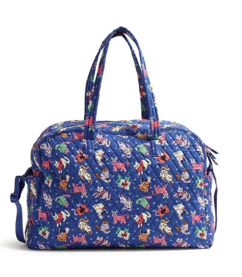 NWT Vera Bradley Large Weekender Travel Duffel Bag Tote Catnip Christmas $159 - Image 1 of 4