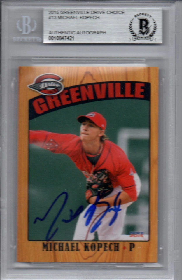 Michael Kopech 2015 Greenville Drive Autograph Signed Card Slabbed Beckett BAS - Image 1 of 1