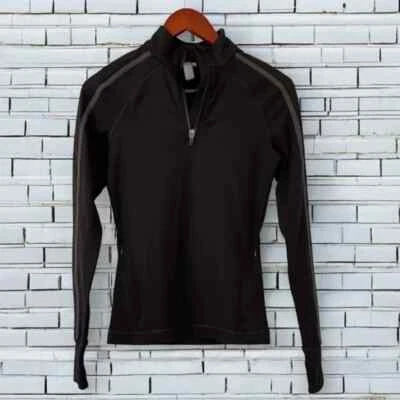 Camiseta de Correr Sweaty Betty Termodinámica Media Cremallera con Rayas de Terciopelo Negra Pequeña Foto 1 de 4